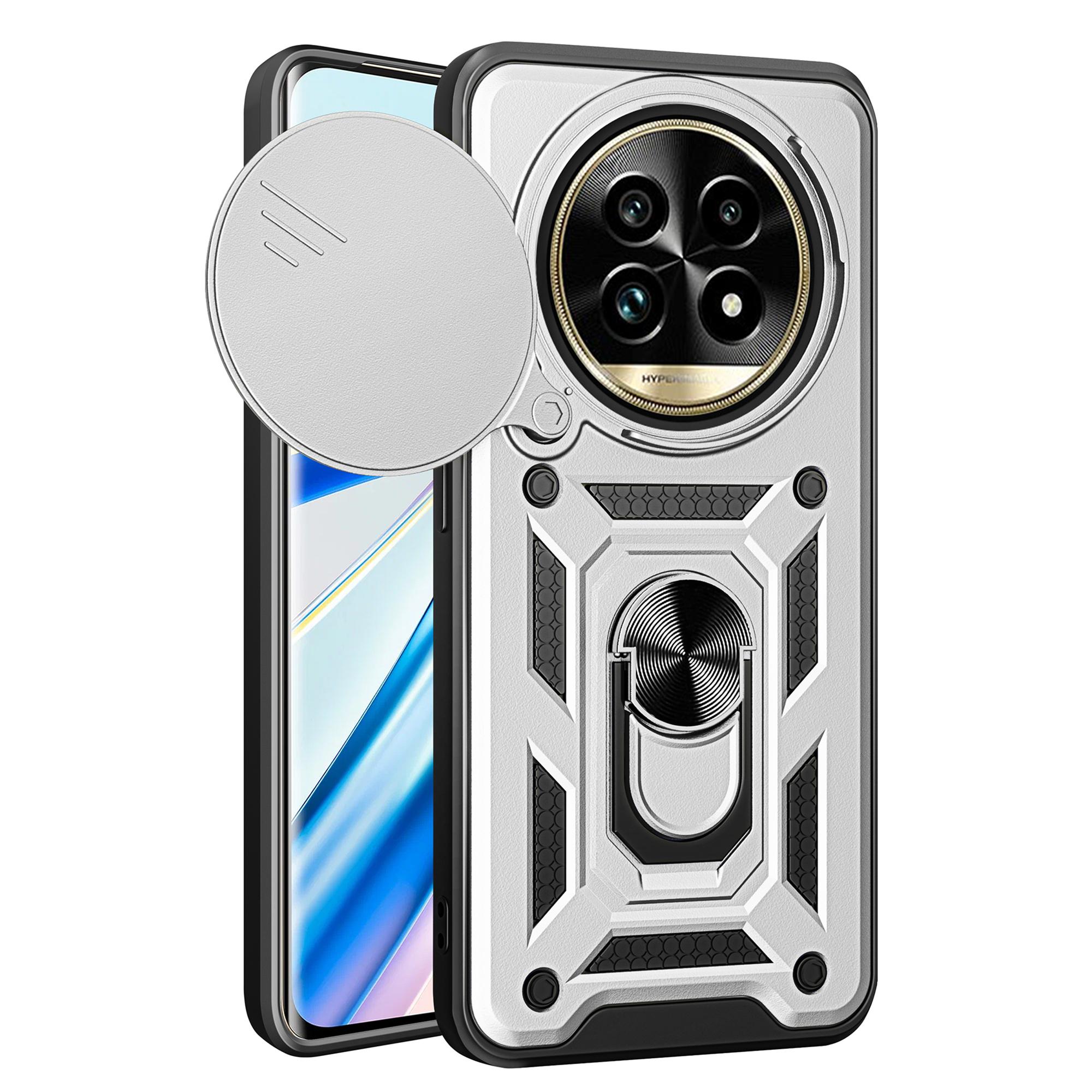 

Для Realme 13 Pro 5G (Глобальный)/13 Про+ 5G (Глобальный) Чехол с выдвижной крышкой для камеры, PC+TPU, подставка, чехол для телефона Silver