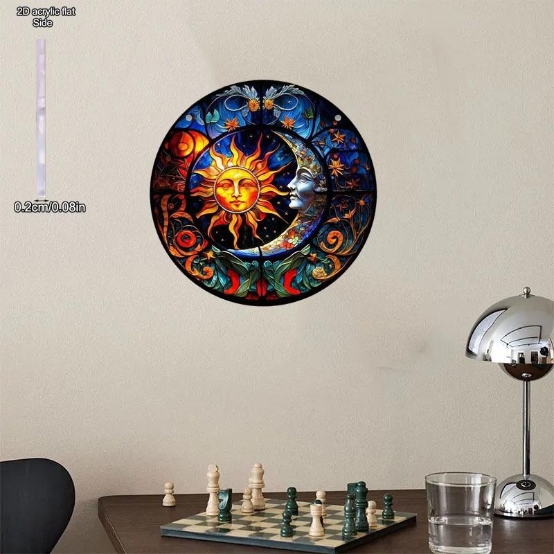 Sun and Moon Catcher Indoor Outdoor Home Decor, Craft Stained Acrylic Suncatchers Catcher, Ornament Hanging Suncatcher, Home Room, Garden Wall Decor