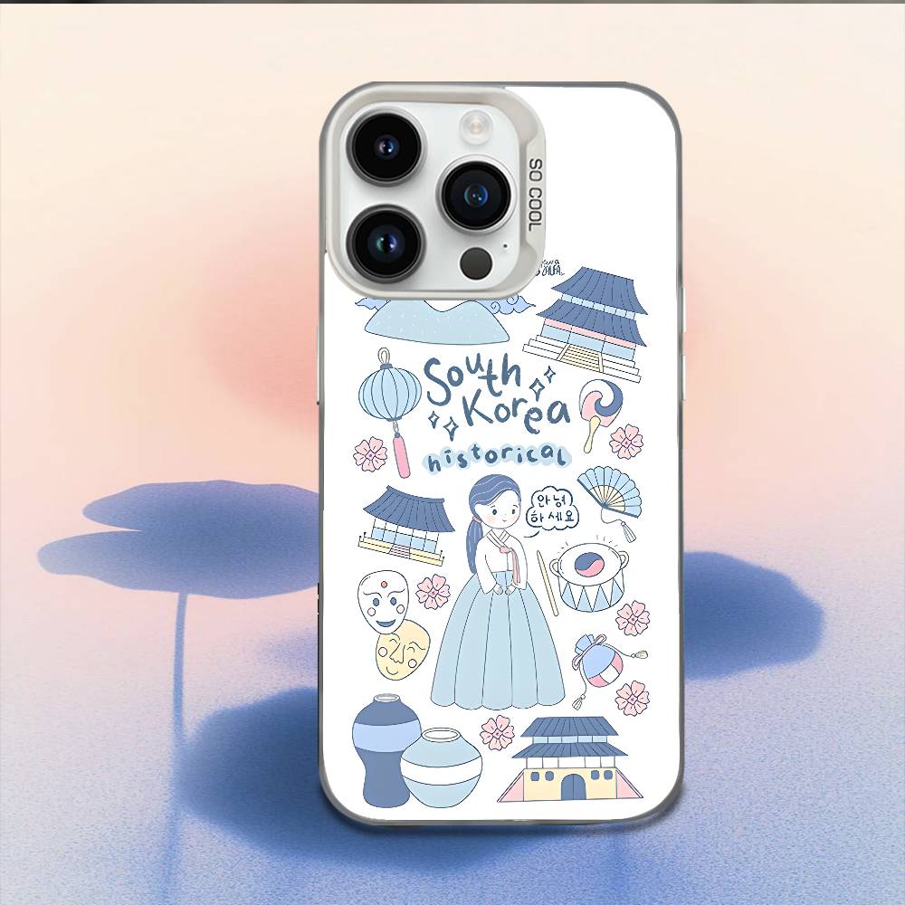 

South Korea SEOUL Travel Phone Case For iPhone 16,15,14,13,12,11,Mini,Pro,E,MAX White Candy Matte Shockproof Cover iPhone16