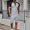Men's 2025 Summer Color Block Suit: European/American Style Round Neck Tee & Shorts Set