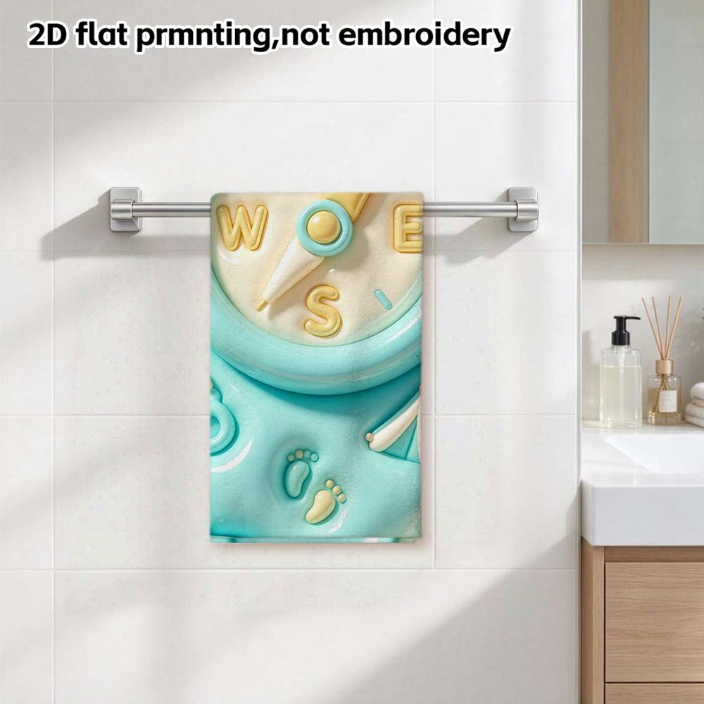Camping Compass Towel, Soft Absorbent Quick Dry Bath Towel, Kawaii Puffy Print Towel for Travel And Shower