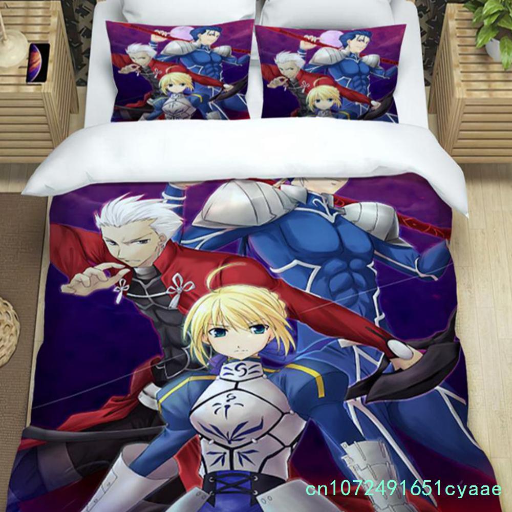 Fate/stay Night HD Print Three Piece Bedding Set Fashion Article Boys Or Adults For Beds Quilt Covers Pillowcases Gift