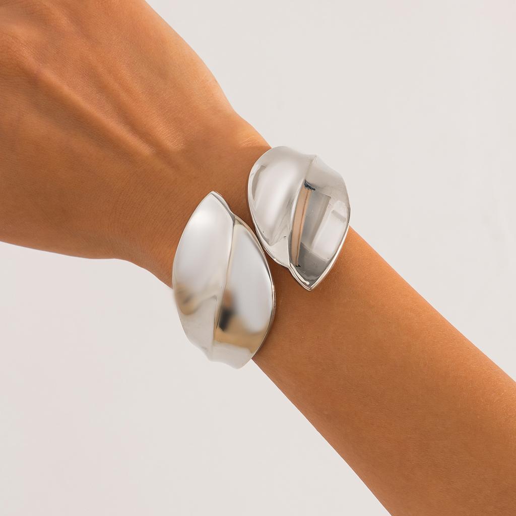 PuRui Exaggerated Heavy Metal Chunky Wide Cuff Bangles for Women Punk Geometric Spring Arm Bracelets Men Jewelry Steampunk