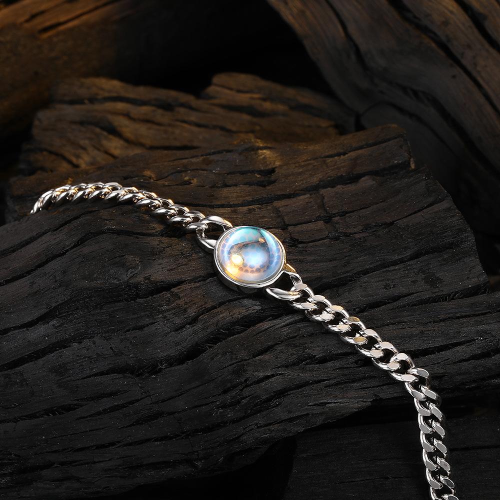 925 Sterling Silver Stylish Vintage Moonstone Zircon Double Bracelet Birthday Party Anniversary Gift