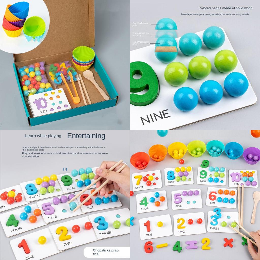 Montessori Math Learning Puzzle For Kids Wooden Bead Counting And Matching Game