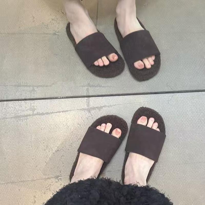

Fashion Cozy Warm Flat Slippers for Indoor House Furry Plush Shoes Women s Cozy Suede Open Toe Slippers Stylish Indoor Wear 35 коричневый