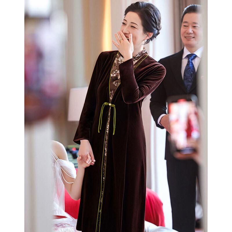 Elegant New Chinese Style Velvet Mother-of-the-Bride Dress