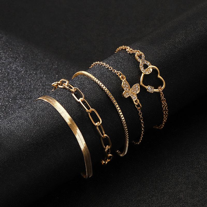 European and American alloy heart butterfly bracelet set creative Valentine's Day love geometric chain hand jewelry