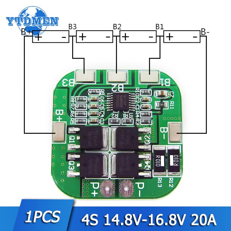

1PCS 4S 14.8V / 16.8V 20A Peak Li-ion 4 BMS PCM Плата захисту акумулятора Bms для літієвого LicoO2 Limn2O4 18650 Літій акумуляторний модуль