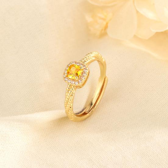 Yousheng Faux Yellow Crystal Women Ring Rhinestone Inlay Opening Adjustable Wedding Party Golden Finger Ring Fashion Jewelry Gift