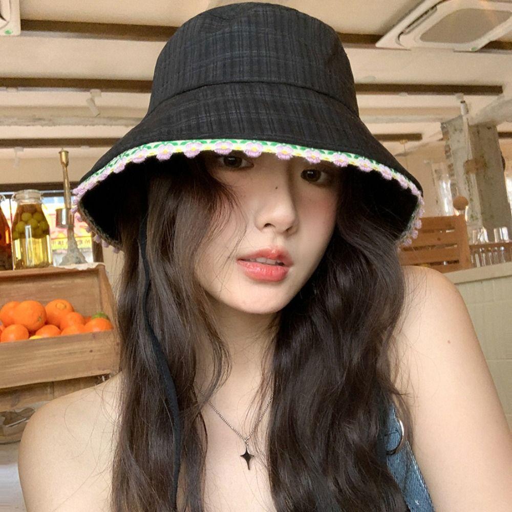Sweet Lace-up Sun Caps French Style Women's Sun Hat Elegant Summer Fisherman Hat  Lady