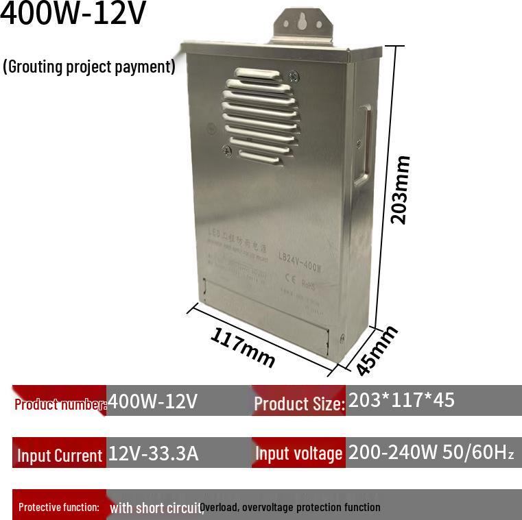Weather-Resistant 12V/24V High-Power Transformer with Waterproof Switching Power Supply