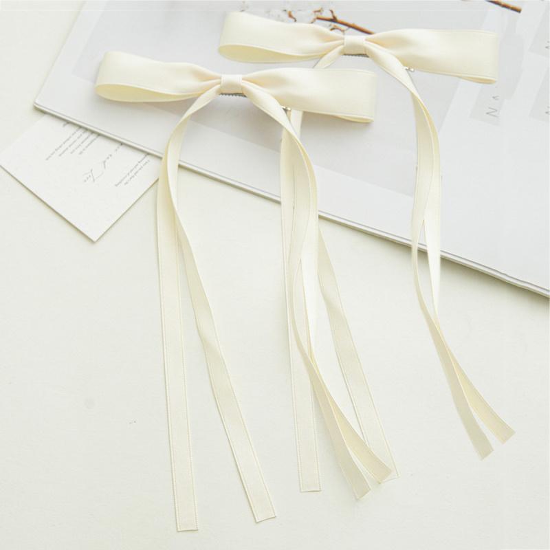 New Elegant Satin Long Tassel Ribbon Clips Women Vintage Simple Bow Hairpins Barrettes Korean Fashion Hair Accessories Gift
