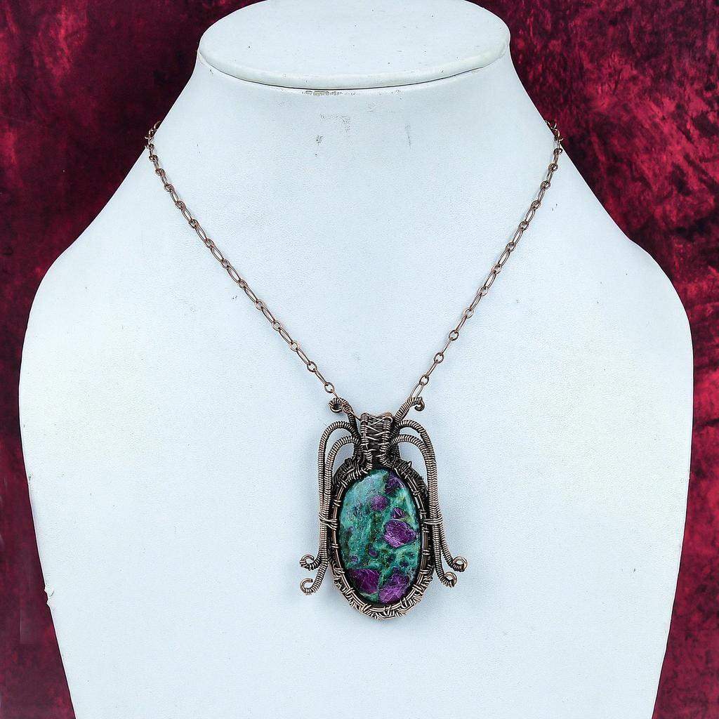 Ruby Fuchsite Pendant Copper Wire Wrapped Pendant Handmade Gemstone Pendant Copper Wire Jewelry
