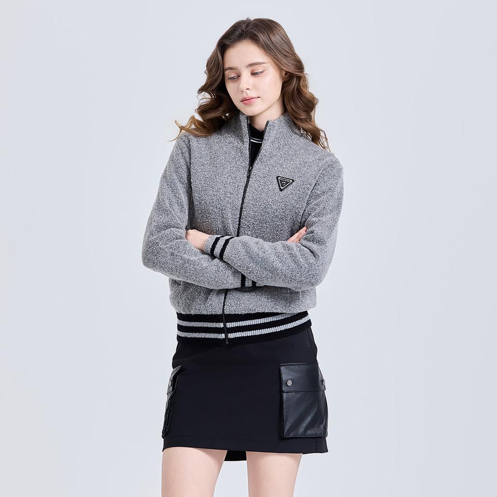 CHALLENGER Women'S Windproof Boucle Color Block Knit Jacket Grey