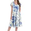 A Casual And Fashionable V-Neck Short-Sleeved Medium-Length Dress With Floral Prints For Women
