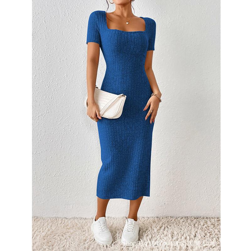 

Women s Fashion Knitted Short Sleeved Midi Slim Dress S чёрный