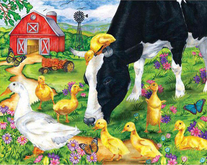 מקדחה מלאה ציור יהלומי מרובע חלום מנגרובים נוף תמונה של יהלומי ריינסטון רקמת זאב סוס בעל חיים תפר צלב דקור לבית