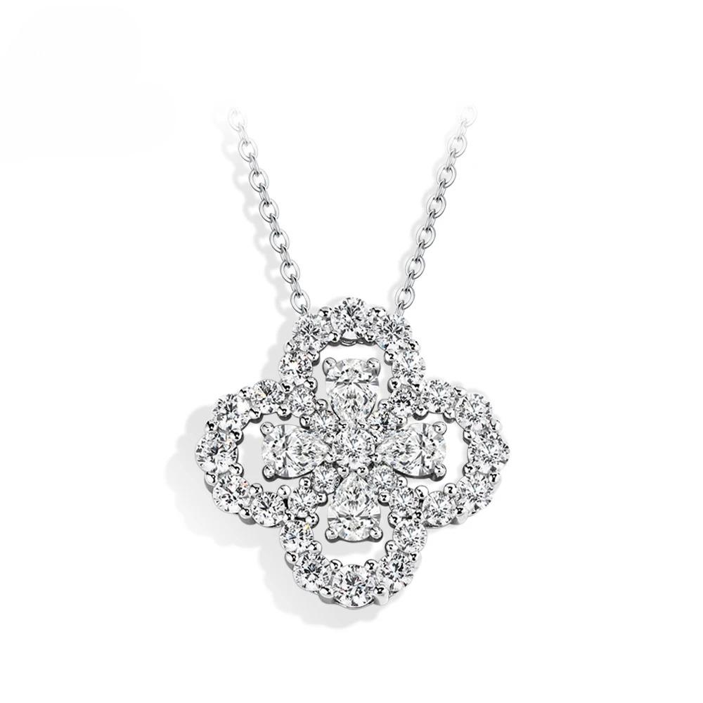 Silver Moissanite Diamond Loop Full Motif Pendant Clover Diamond White Gold Necklaces for Women Girls Jewelry Gift