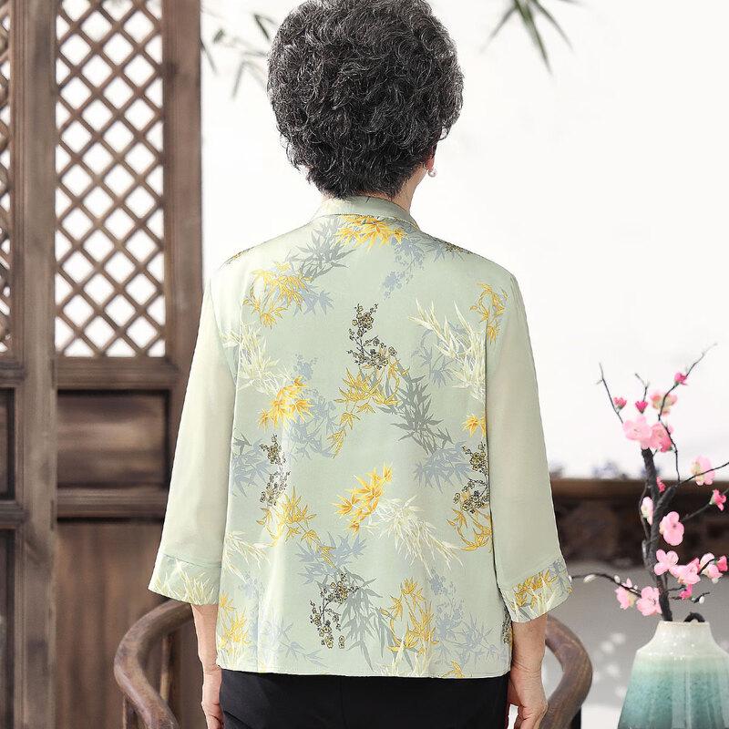 Yu Zhaolin Damen Strickjacke mit Dreiviertelärmeln im neuen chinesischen Stil