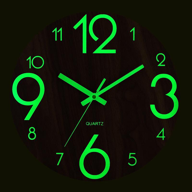 8-inch Wood Board Wooden Luminous Wall Clock Silent Clock MDF Wood Grain Creative Luminous Fluorescent Clock