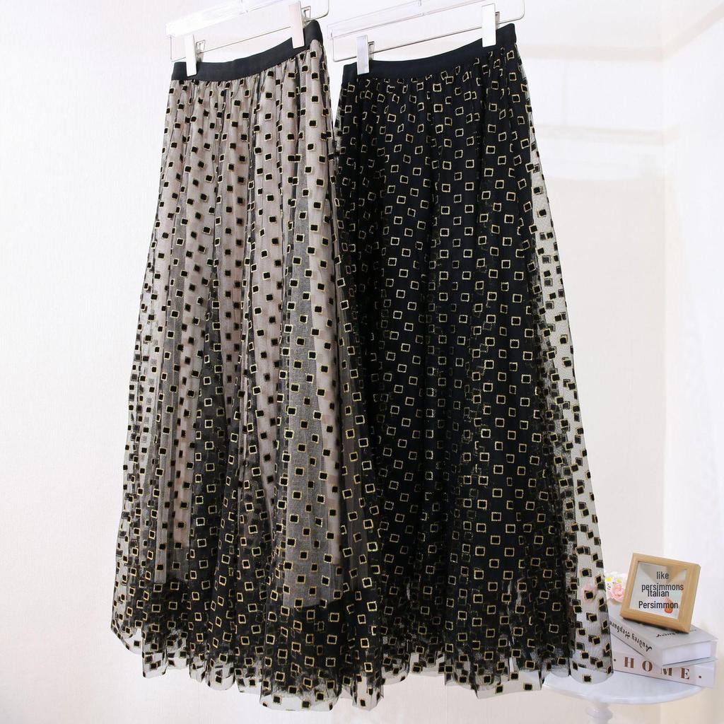 Dames Fluwelig Gaas Hoge Taille Rok - Lente/Herfst 2025 Middellange Gelaagde Rok