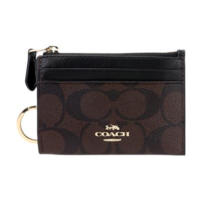 Skinny ID-Etui Monogramm Beschichtetes Canvas Mit Glattleder Kartenhalter Schlüsseletui Mini Damen Accessoires Dunkelbraun 88208-IMAA8