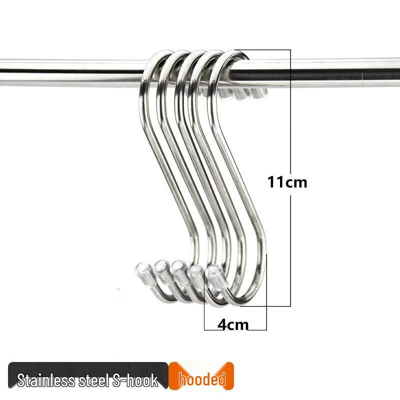 GOWKE 11cm Stainless Steel S-Hooks with Transparent Caps (10-Pack)
