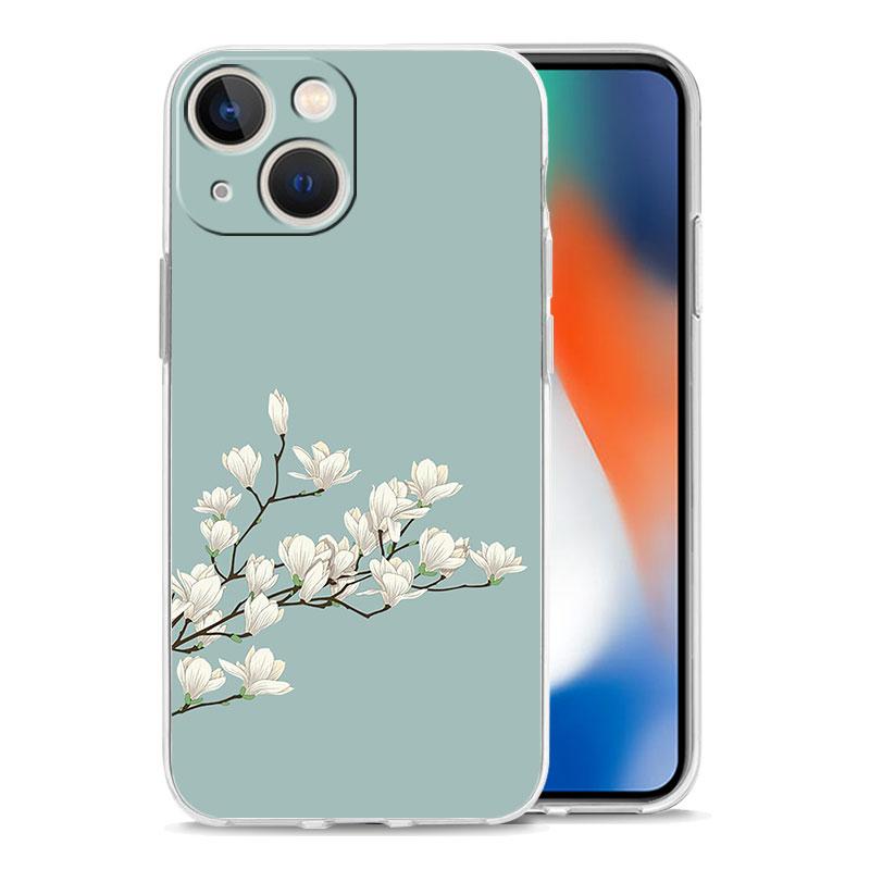 Phone Case For iPhone 15 14 13 12 Mini 11 Pro Max XS X XR 7 8 Plus Clear Shockproof Silicone TPU Cover Flower