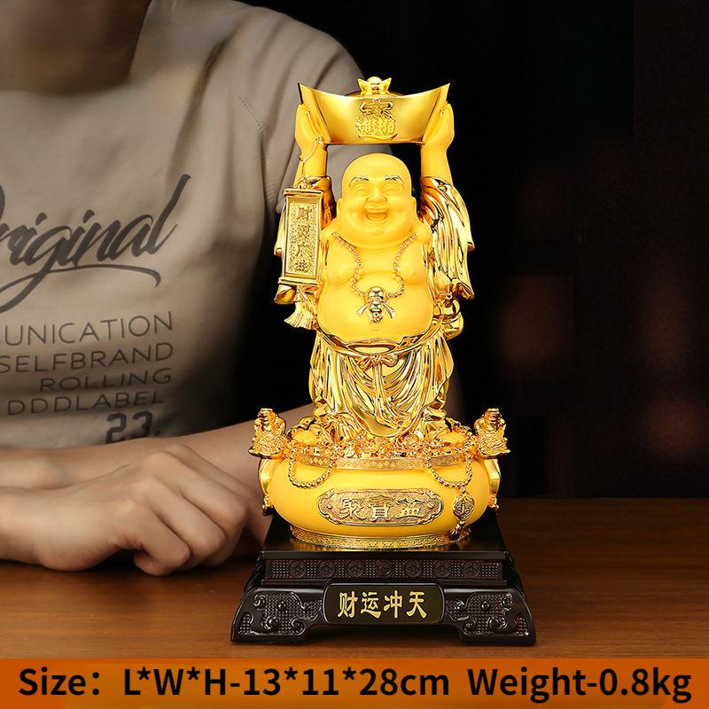 Maitreya Buddha Schatzschale Ornament Holzmaserung Farbe Zieht Reichtum an Dickbäuchige Buddha Statue Wohnzimmer Umzugsgeschenk