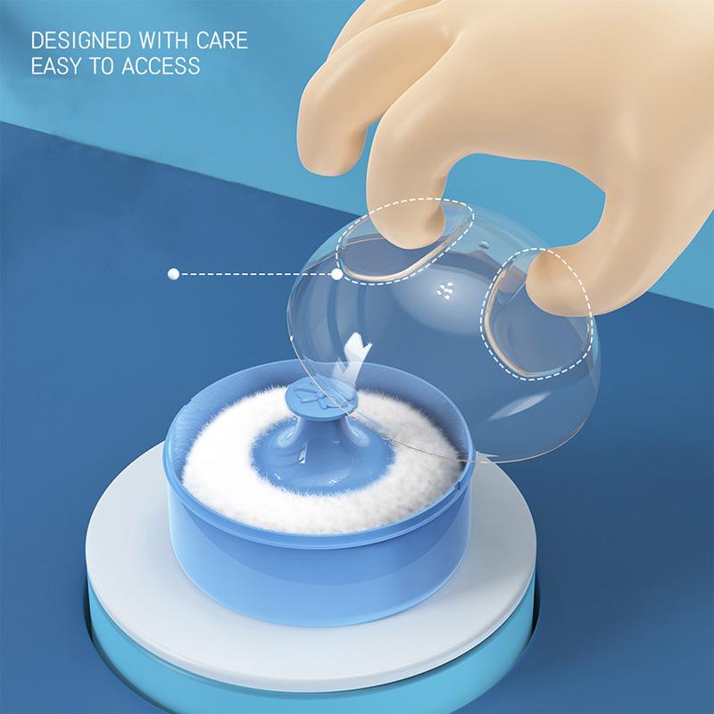 Labutěnka s pudrem a krabičkou na dětské měkké tělo a obličej, kosmetické labutěnky s pudrem a houbičkami na pudr, krabička na balení