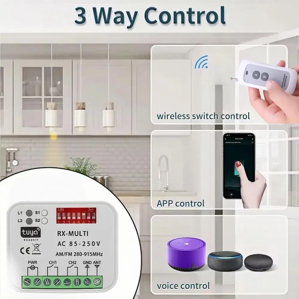 Universal WIFI Garage Door Remote Control Receiver 2CH Controller Smart Switch RF 433 868MHz Tuya Frequency 280-915MHz 85-250V