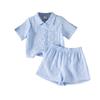 Girls' Fashionable Blue Summer Set: Children's Casual Polo Shirt and Shorts Two-Piece Set
