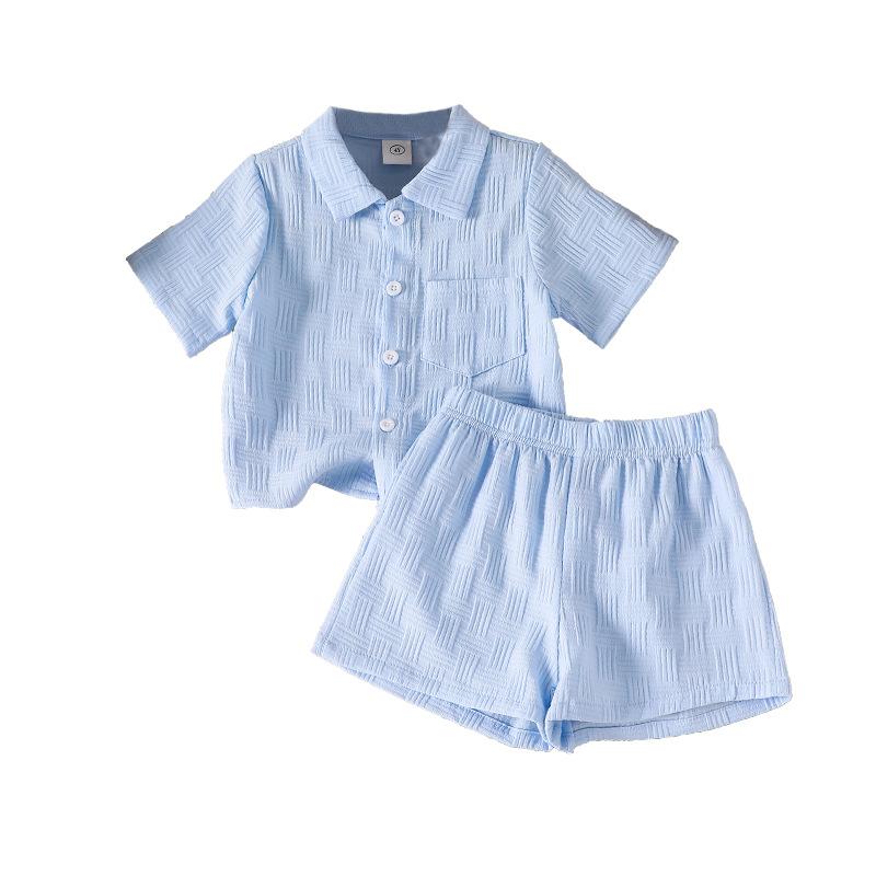 Girls' Fashionable Blue Summer Set: Children's Casual Polo Shirt and Shorts Two-Piece Set