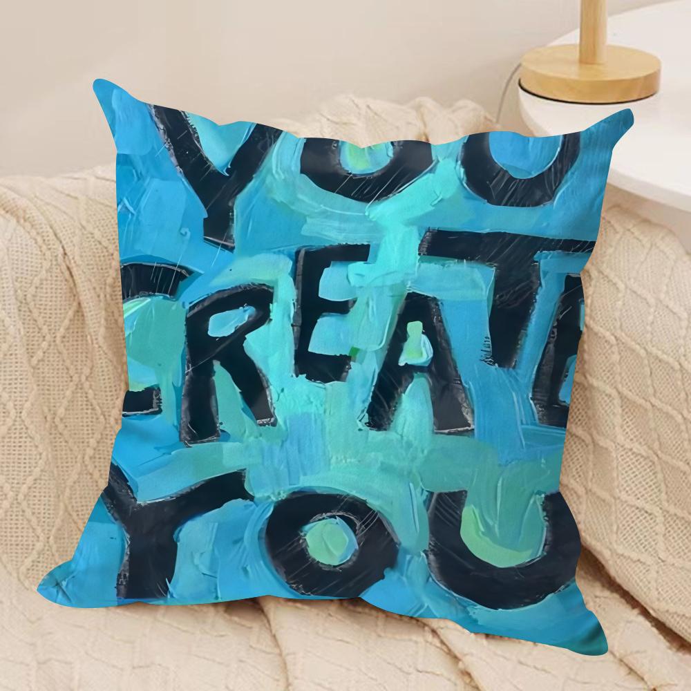 Creative Watercolor Words Cushion Cover Short plush Doublesided Print Square Throw Pillow Covers Sofa Home Cushion Decor
