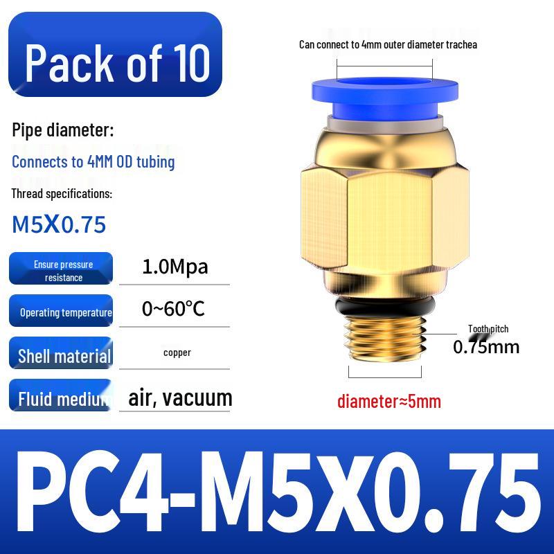 

Pneumatic Quick Coupler: 4/6/8mm PC Male Air Hose Connector, Metric Coarse Thread M5/M6/02