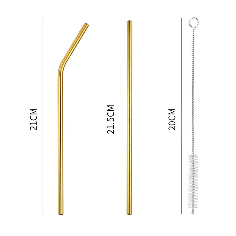 6Pcs Metal Reusable 304 Stainless Steel Straws Straight Bent Drinking Straw With Case Cleaning Brush Set Party Bar Accessory