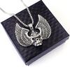 Hip Hop Vintage Wings Skull Pendant Necklace For Women Men Retro Copper Color Stainless Steel Box Chain Neck Rock Jewelry Gifts