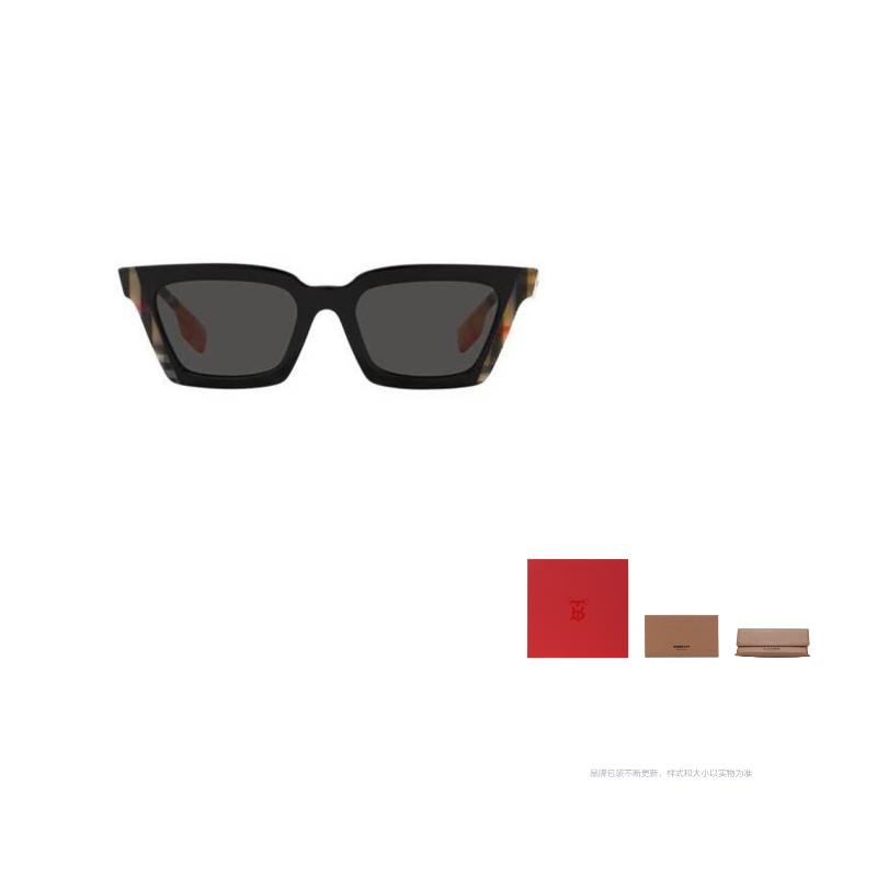 Burberry Contrast Temples Acetate Irregular Sunglasses Women's Black