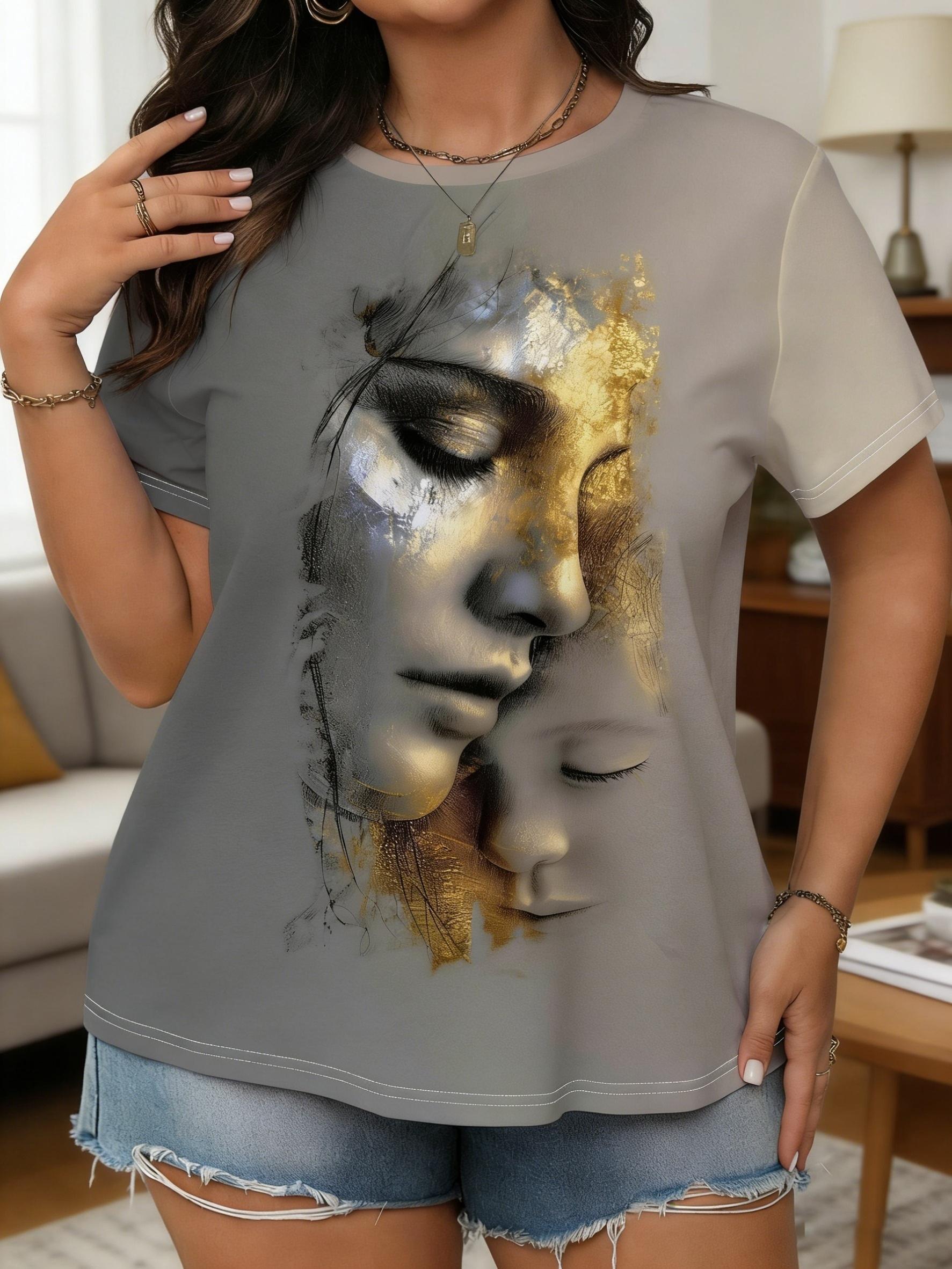 

In Preparation for Mother S Day. Plus-Size Women S Round-Neck Casual T-Shirts Feature an All-Over Print of Golden Foil Mother And Art. The Fabric Is S 3XL дубильная кора