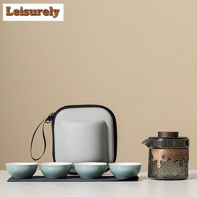 Travel Tea Set Kit 1 Teapot 4 Cups Portable Outdoor Camping Teapot and Tea Cup with Bag Teaware Sets Household Making Tea Tool
