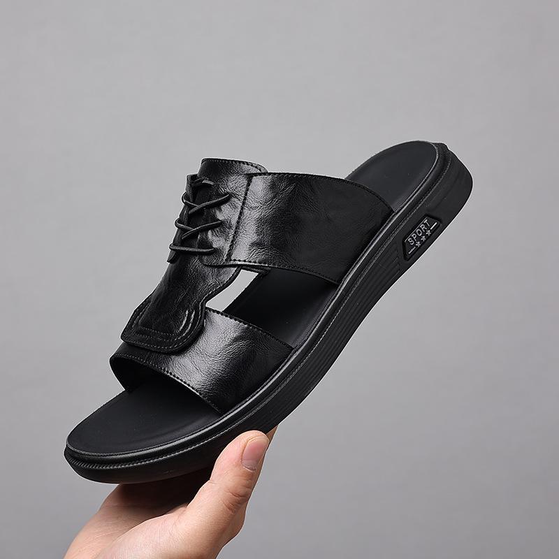 Slippers men's summer wear soft surface one-word drag men's outdoor non-slip wear-resistant sports beach sandals 605-W