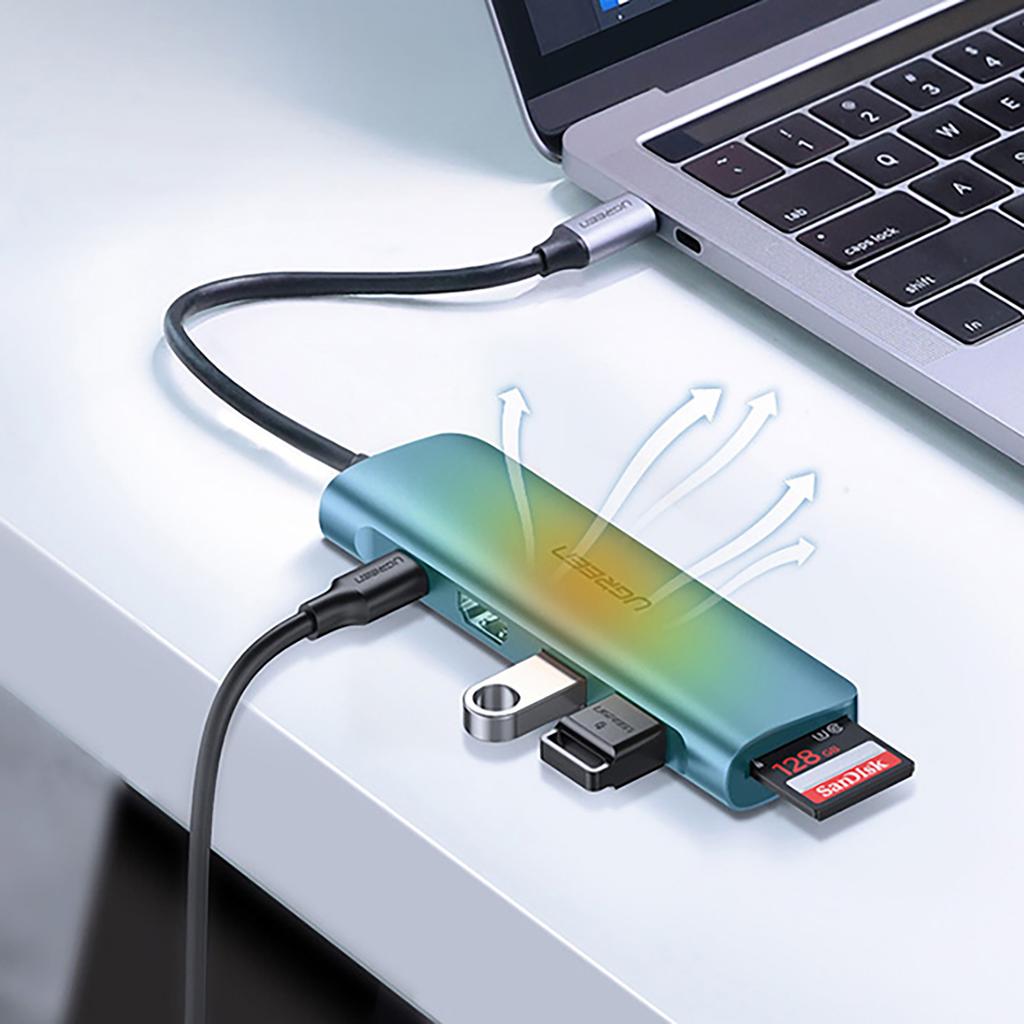 6in1 HUB Adapter USB-C - HDMI USB-A USB-C PD SD TF Reader - Gray