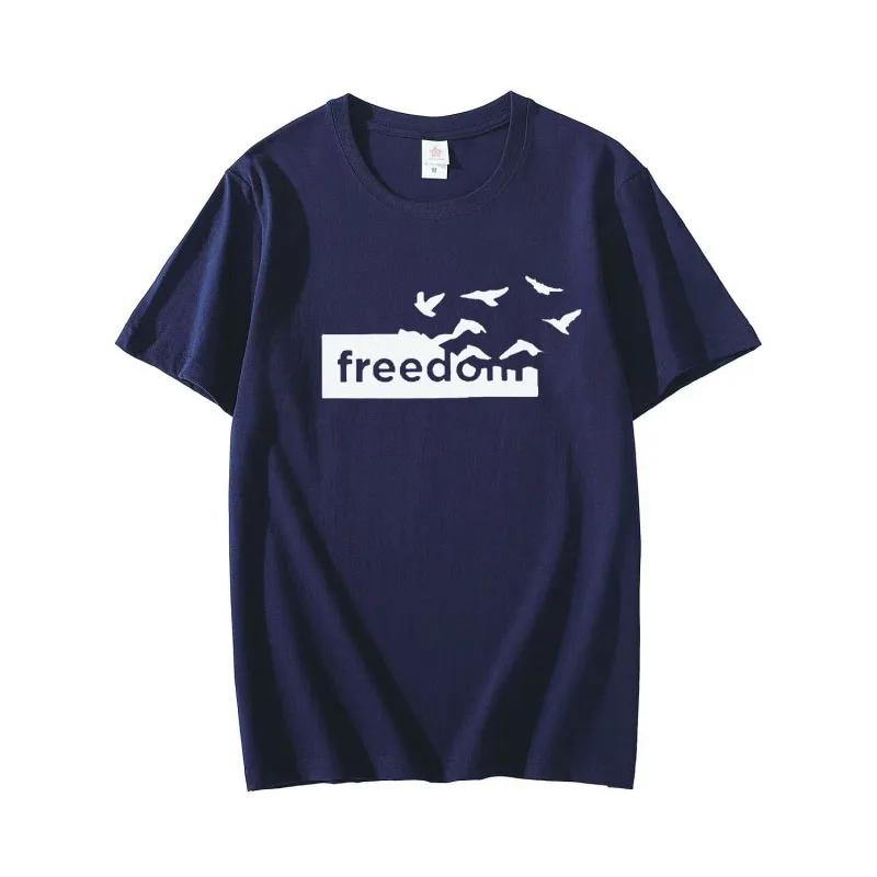 2025 Summer Fashion Cotton Crew Neck T-Shirt Freedom Printed Short Sleeve Loose and Versatile Men and Women Clothing Top T-shirt