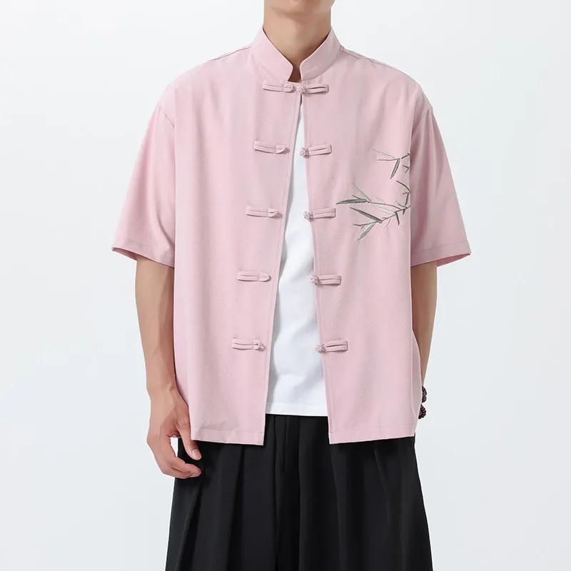 Men Hawaiian Shirt 2026 Men Short Sleeves Bamboo Embroidered Shirt Male Frog Button Tops Summer Beach Casual Chinese Shirts