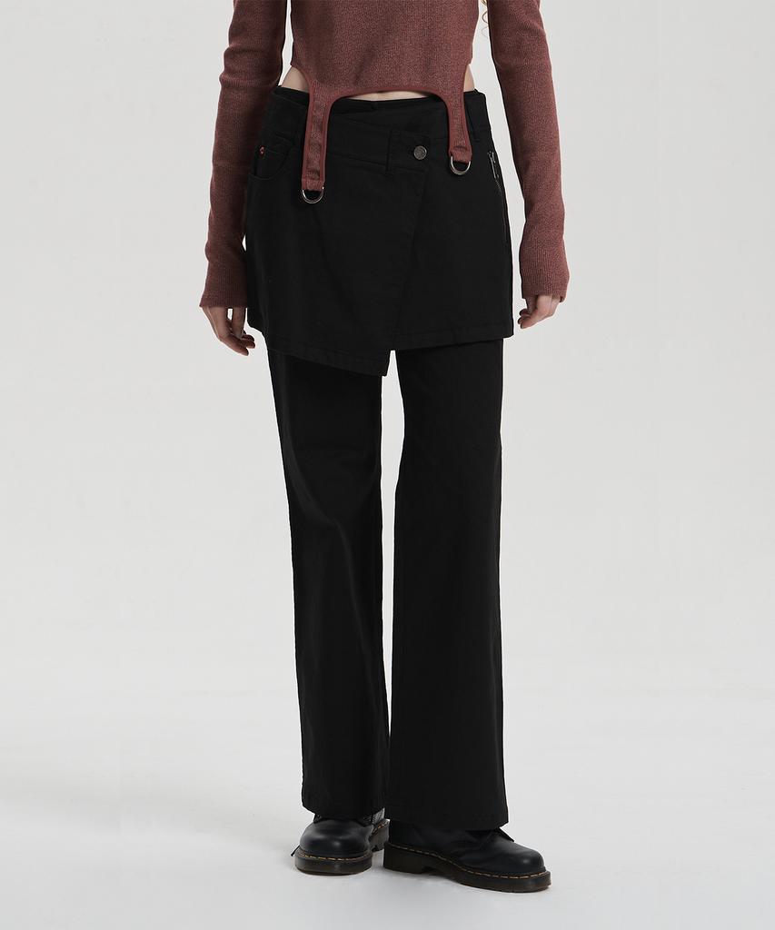 Jenyujeu Layered Skirt Bootcut Pants - Black
