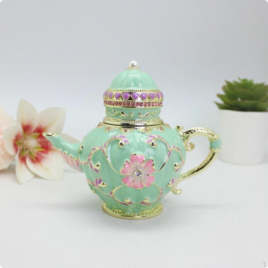 TeapotShaped Box Decorative with Hinged Lid Ornamental for Collectors, Vanity, Bookshelf,