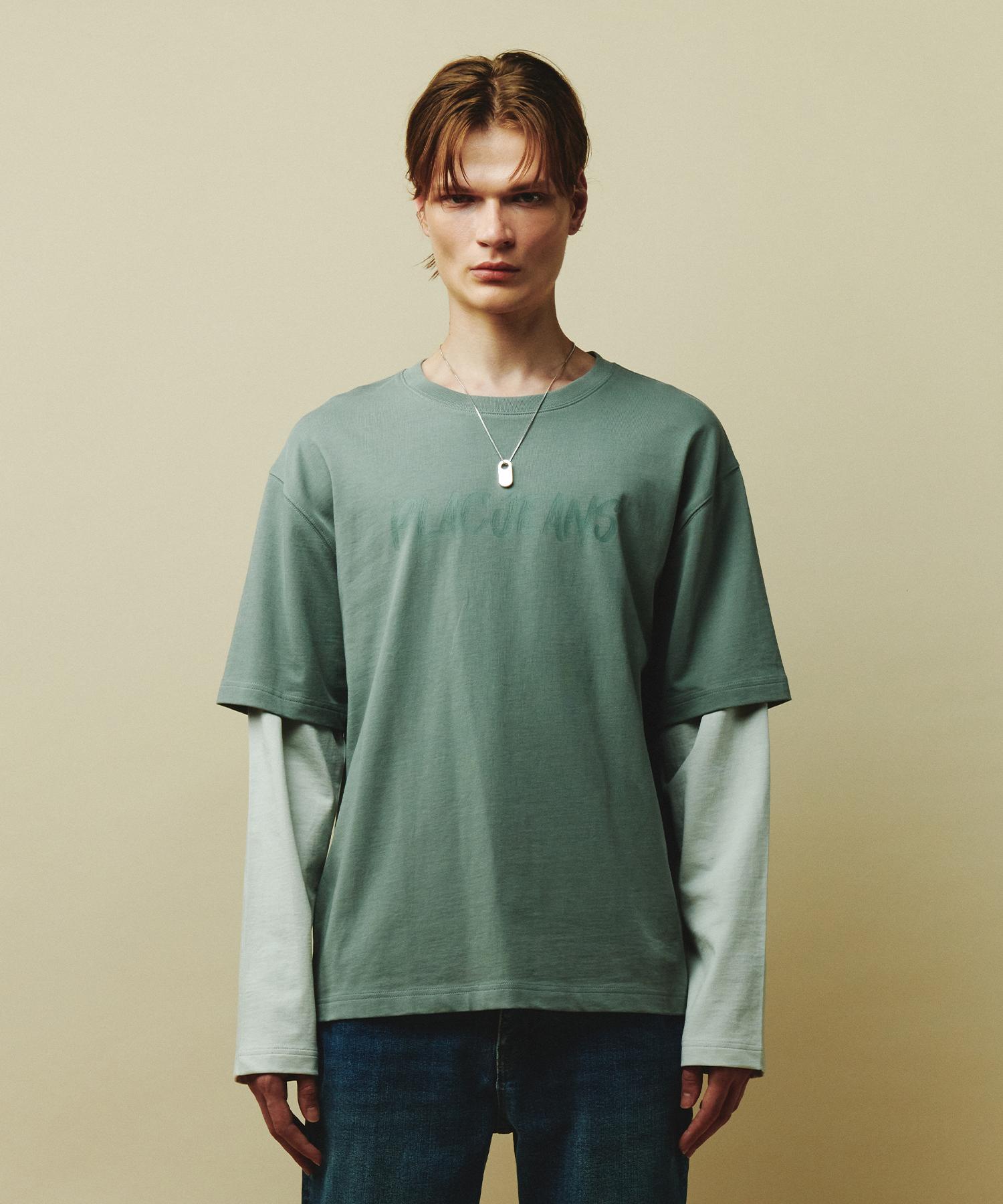 Plack Layered Long Sleeve Logo T-Shirt Khaki L/Free