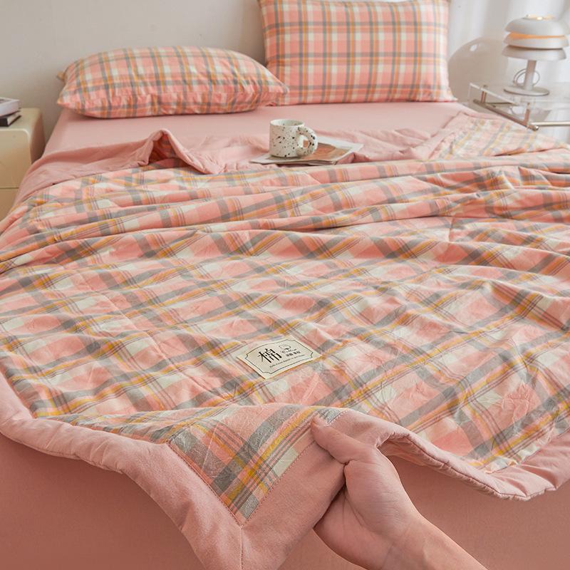 Plaid Print Washable Cotton Summer Cooling Quilt Lightweight Breathable Machine Washable for Student Dorms Single Double Beds Air Conditioner Rooms