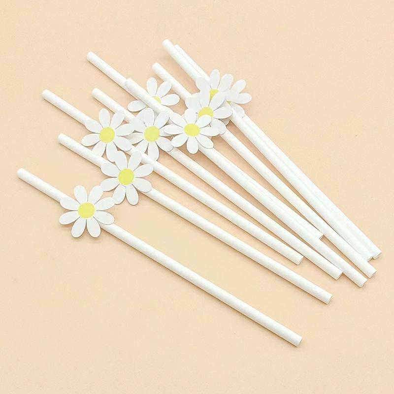 Creative Little Daisy Pink Flower Paper Party Straw with Card